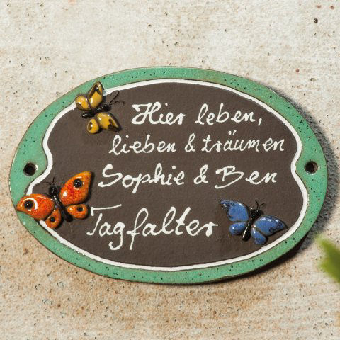 Haustürschild „Schmetterling”, Keramik Namensschild