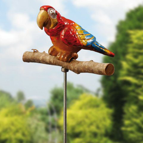Gartenstecker „Papagei”, bunt glasierte Gartendeko
