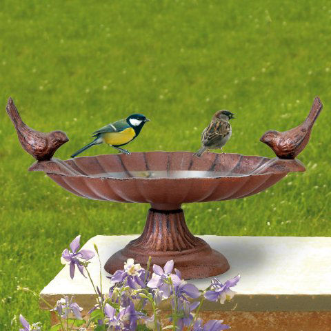 Vogeltränke 2er-Vögel, wetterfeste Gartendeko aus Eisen