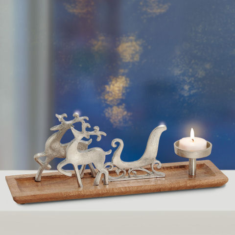 Kerzenhalter Hirsche Mit Schlitten Weihnachtsdeko Aus Holz