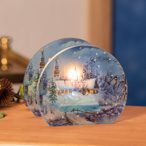 Teelichthalter „Haus am Bach”, Weihnachtsdeko aus Glas