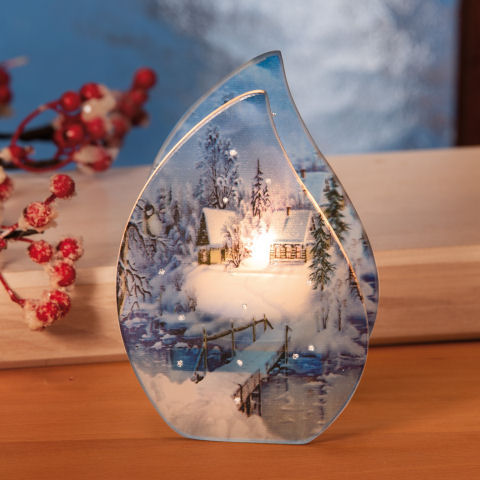 Teelichthalter „Haus am Bach”, aus Glas Weihnachtsdeko