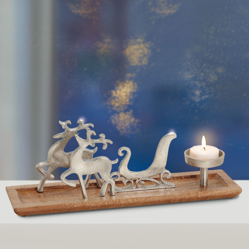 Kerzenhalter „Hirsche mit Schlitten”, Holz aus Weihnachtsdeko